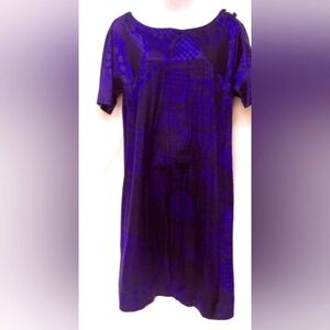 Banana Republic Silk and Azlon tunic dress size 4 purple and black dot